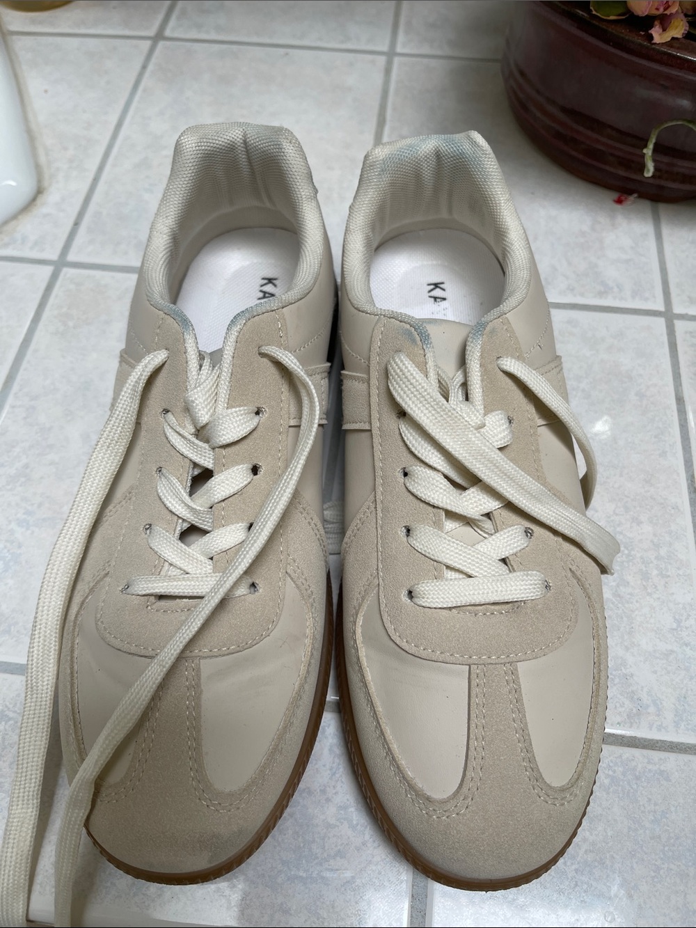 KAYLEEN By Los Angeles Cream/Tan Athletic Lace-Up Sneakers